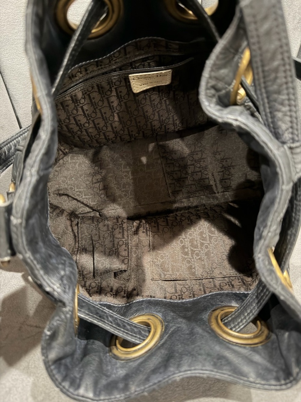 Vintage Christian Dior Shoulder Bag Cannage Quilted Black Leather bucket bag - Picture 12 of 16